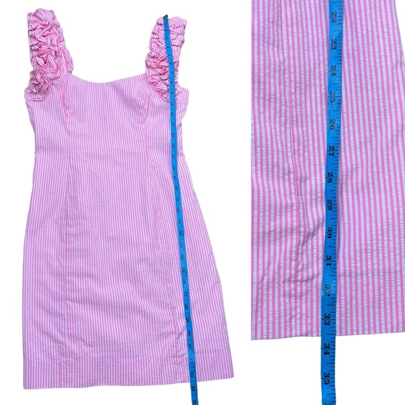 Lilly Pulitzer Devina Ruffle Sleeve Dress in Pink Yarn Seersucker Size 2 - Picture 14 of 15